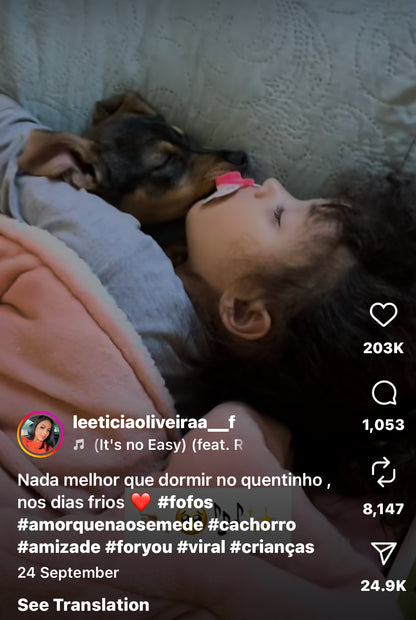 Puppy and Little Girl Sleep Side by Side in a Bed