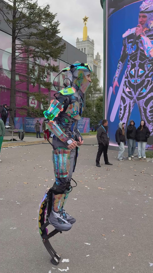 Sci-Fi Performer Wows Crowd With Futuristic Jumping Stunts