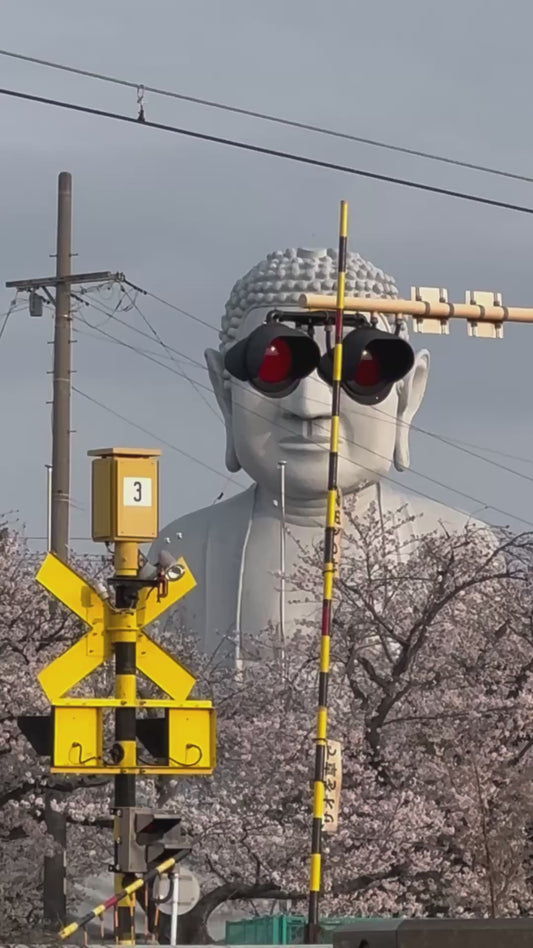 Giant Statue Appears to Wear Train Signal “Sunglasses”