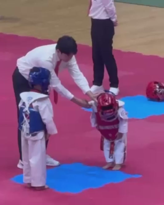 Adorable Taekwondo Match Between Small Children